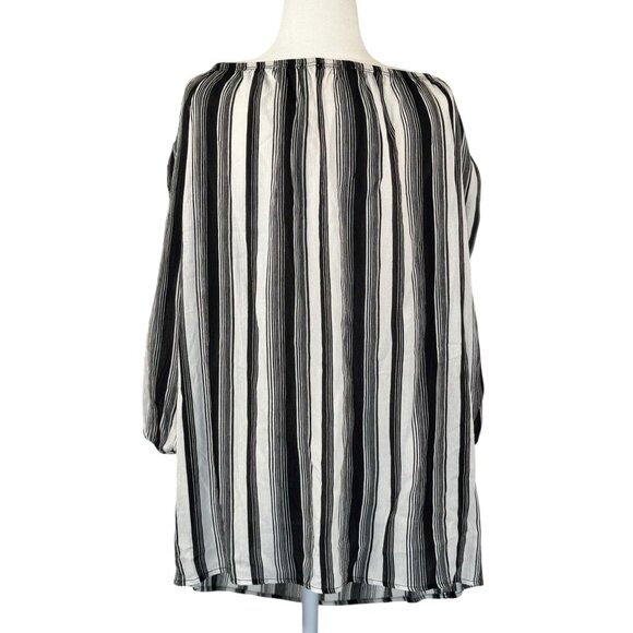 PPLA Blouse Womens Large Black Striped Summer Tunic Boho Peasant White Black - Picture 4 of 9